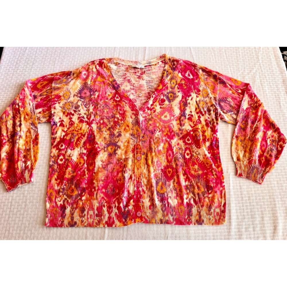 Canyon Retreat Pink Ikat Print Cardigan Sweater Boho Southwestern Womens XL